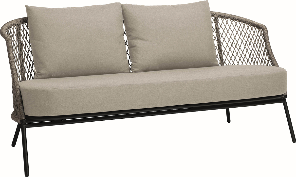 STERN Lounge-Sofa ODEA Aluminium schwarz matt/Kordel salt/Kissen Outdoorstoff cream STERN Lounge-Sofa ODEA Aluminium schwarz matt/Kordel salt/Kissen Outdoorstoff cream