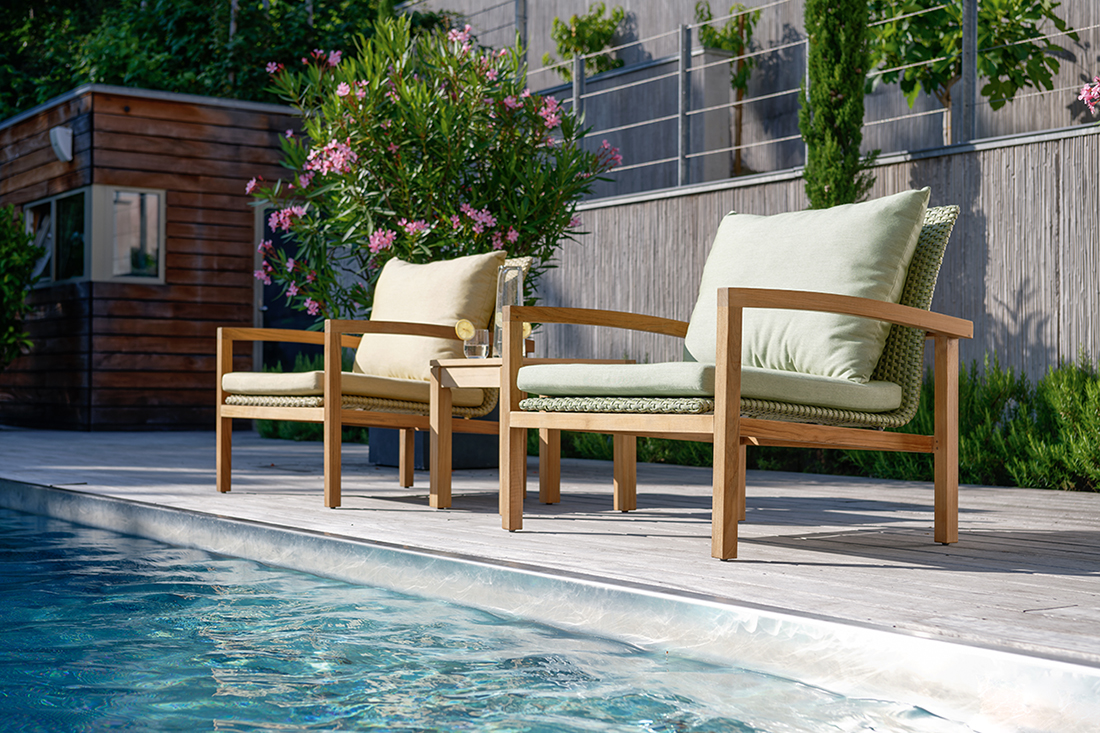 STERN Lounge-Sessel LEAH Teak mit Kordel farngrün STERN Lounge-Sessel LEAH Teak mit Kordel farngrün