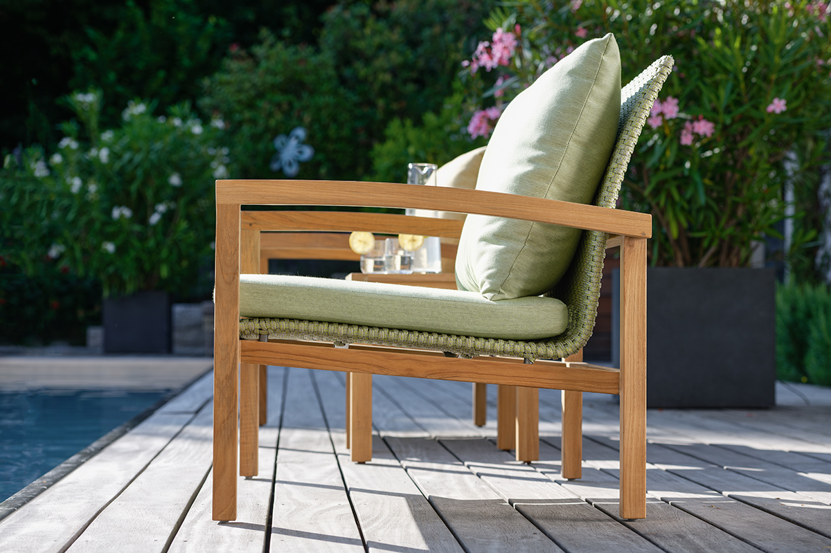 STERN Lounge-Sessel LEAH Teak mit Kordel farngrün STERN Lounge-Sessel LEAH Teak mit Kordel farngrün