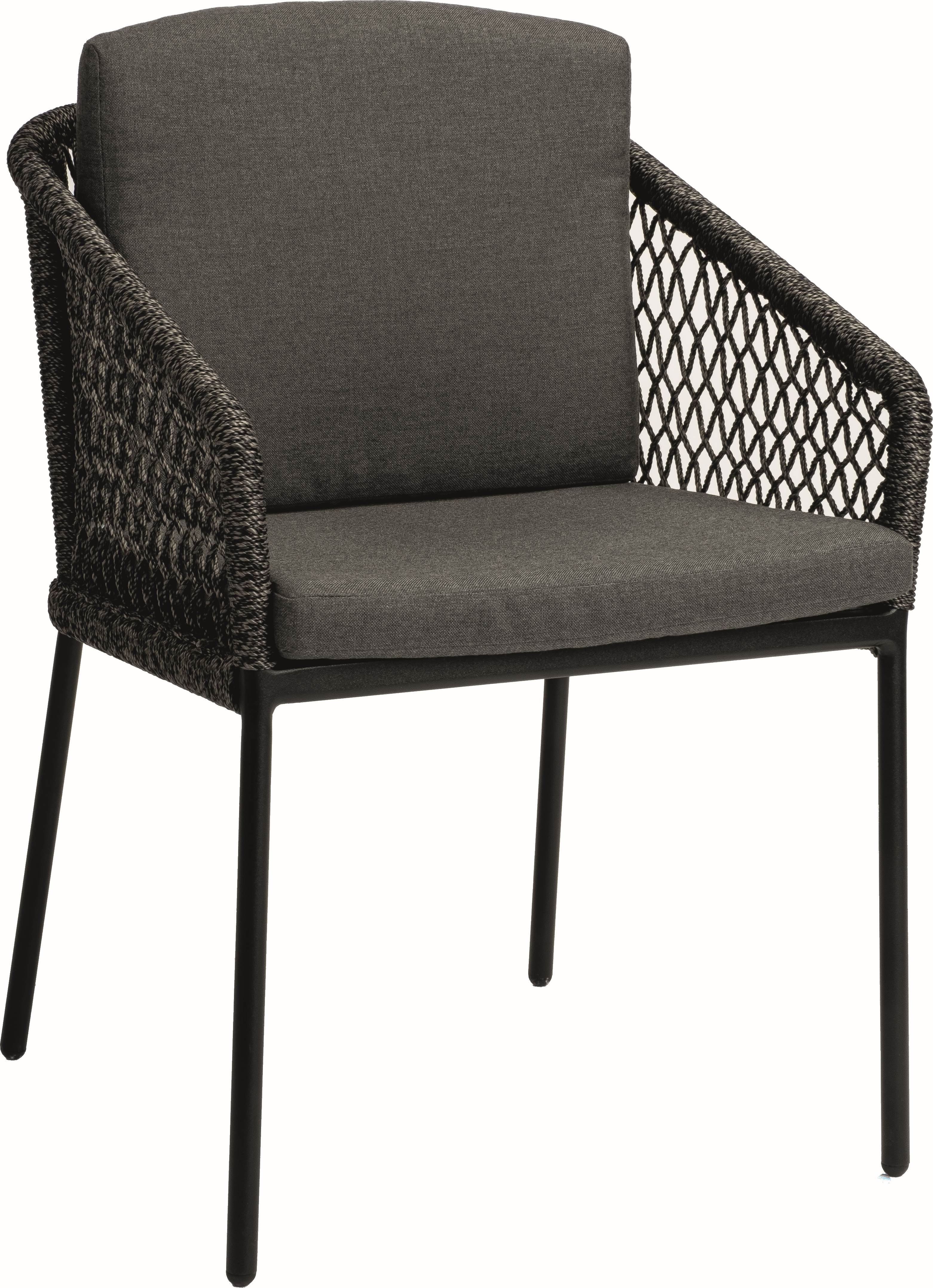 STERN Sessel ODEA Aluminium schwarz matt/Kordel pepper/Kissen 100% Polyacryl seidenschwarz