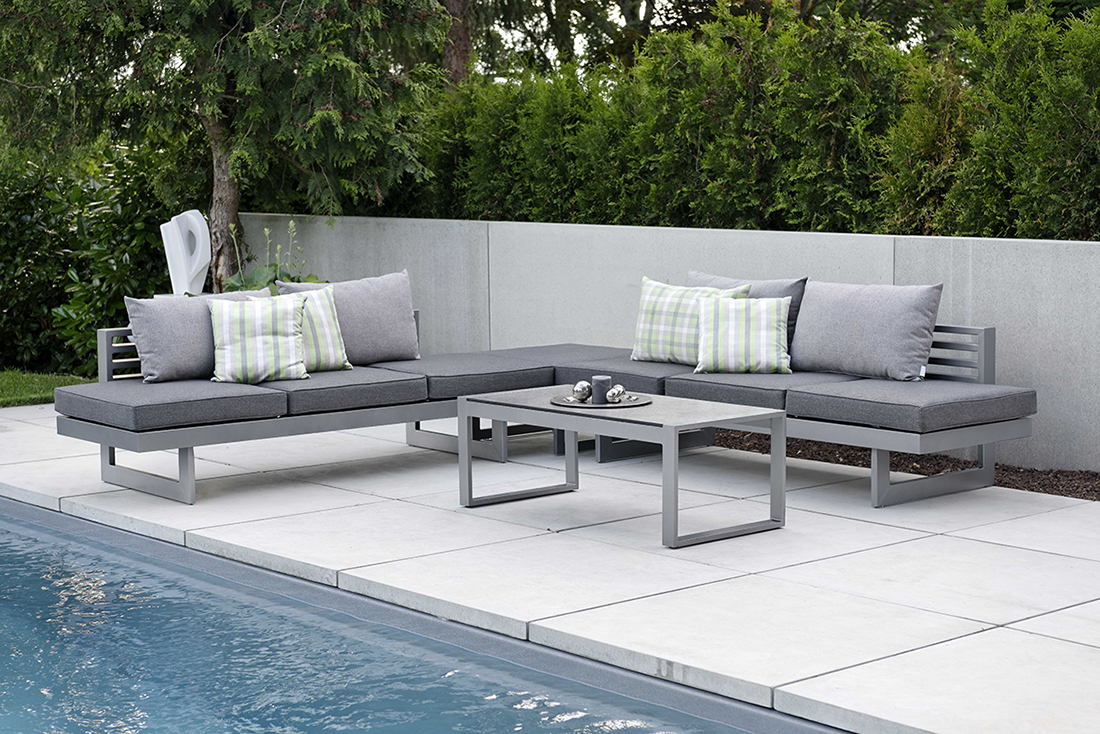 STERN Lounge/Liege NEW HOLLY Aluminium graphit Textilen silbergrau/Kissen 100% Polyacryl schiefergrau STERN Lounge/Liege NEW HOLLY Aluminium graphit Textilen silbergrau/Kissen 100% Polyacryl schiefergrau