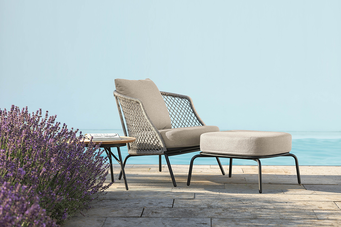 STERN Lounge-Sessel ODEA Aluminium schwarz matt/Kordel salt/Kissen Outdoorstoff cream STERN Lounge-Sessel ODEA Aluminium schwarz matt/Kordel salt/Kissen Outdoorstoff cream
